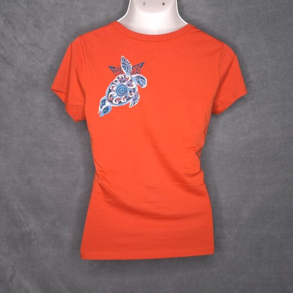Crazy Shirts Womens Orange T-Shirt L Turtle Design Short Sleeve Fitted Top - Picture 3 of 4